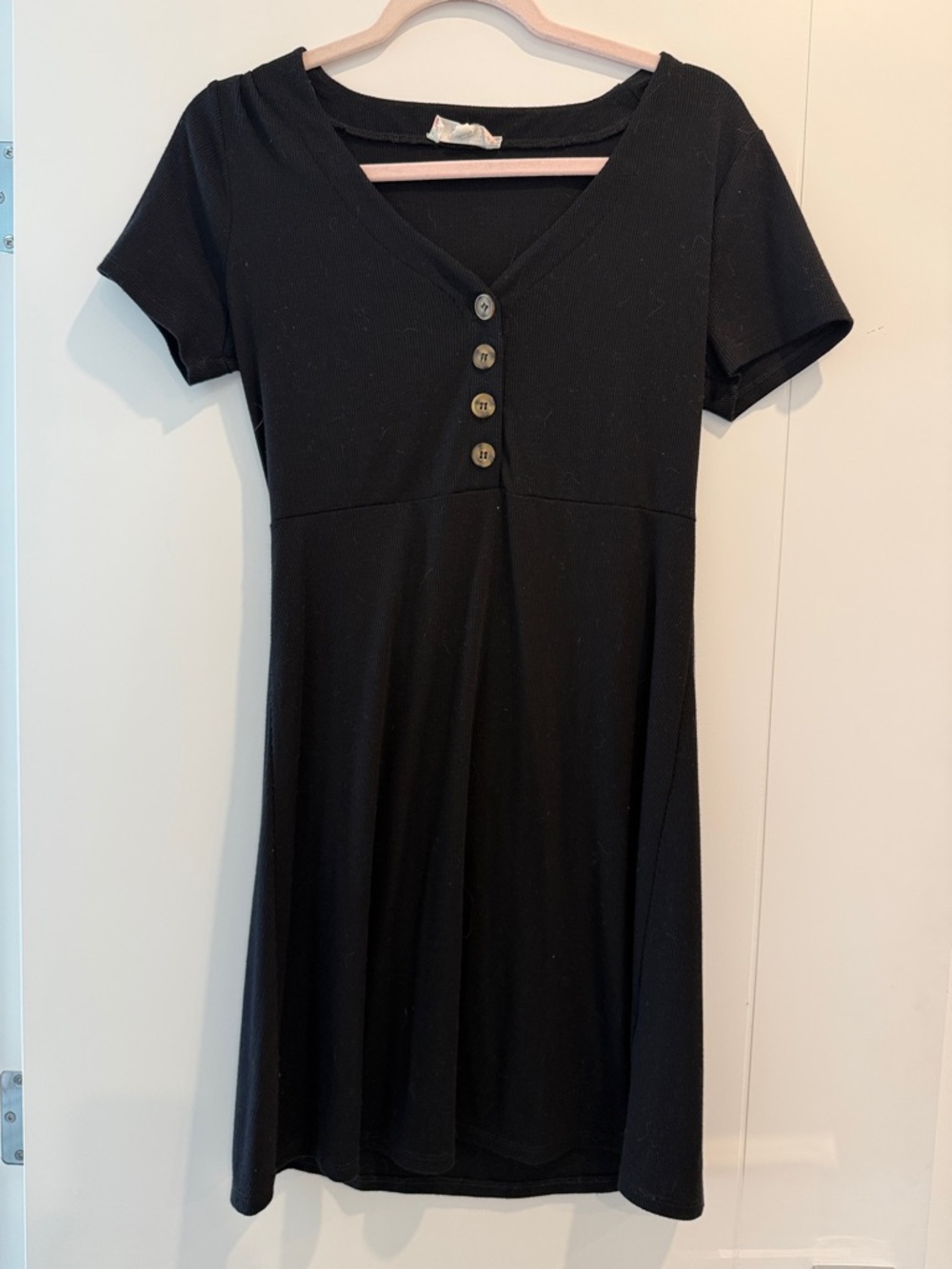 Pink Rose Black Ribbed Dress